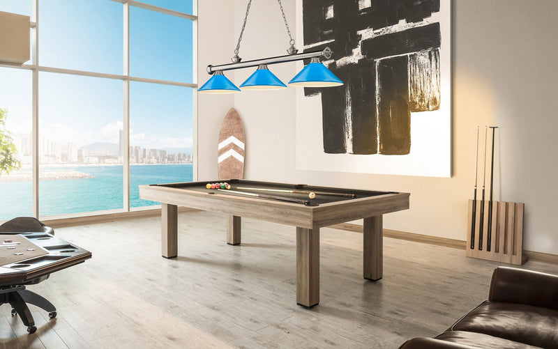 Cordon 3 Light 58" Billiard, Metal Shades (M) in Brushed Nickel in a room setting
