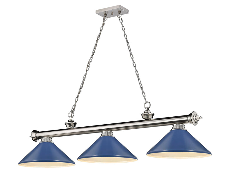 Cordon 3 Light 58" Billiard, Metal Shades (M) in Brushed Nickel