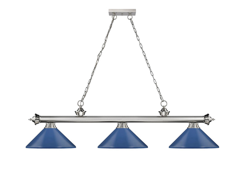 Cordon 3 Light 58" Billiard, Metal Shades (M) in Brushed Nickel