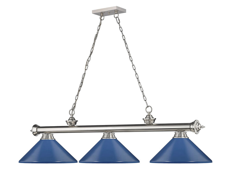 Cordon 3 Light 58" Billiard, Metal Shades (M) in Brushed Nickel