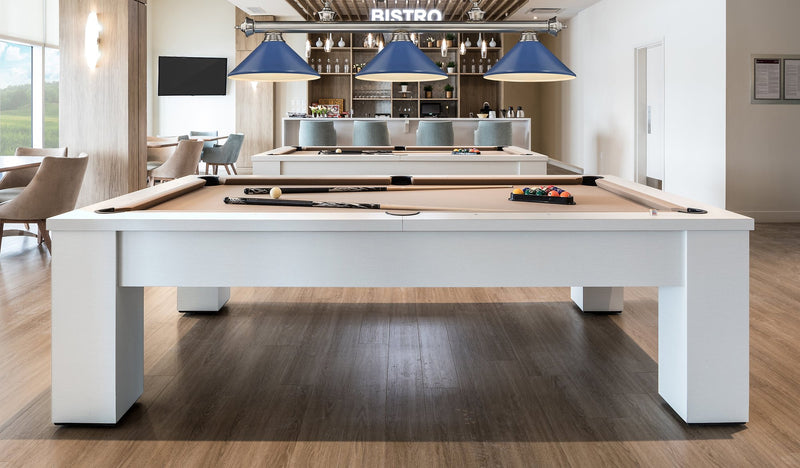 Cordon 3 Light 58" Billiard, Metal Shades (M) in Brushed Nickel in a room setting