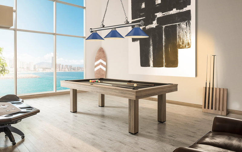Cordon 3 Light 58" Billiard, Metal Shades (M) in Brushed Nickel in a room setting