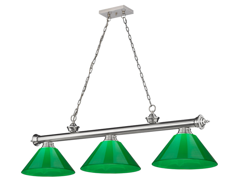 Cordon 3 Light 57.25" Billiard, Plastic Shades in Brushed Nickel