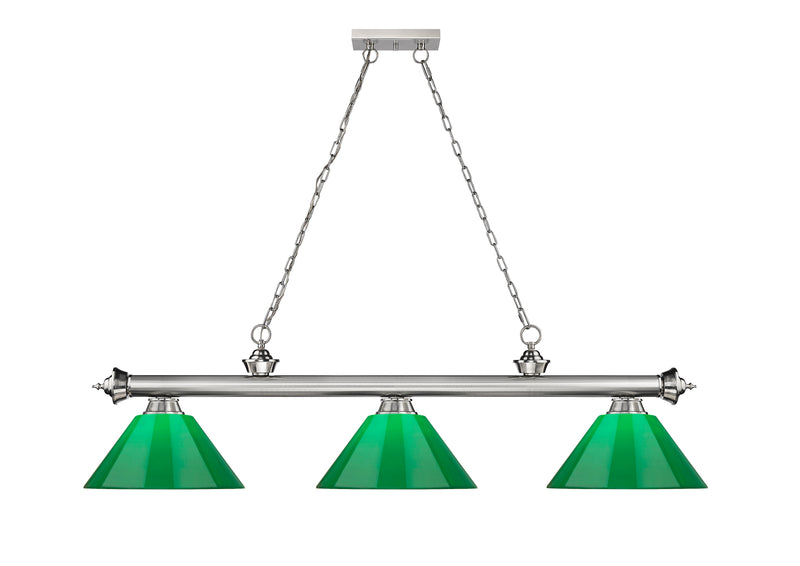 Cordon 3 Light 57.25" Billiard, Plastic Shades in Brushed Nickel