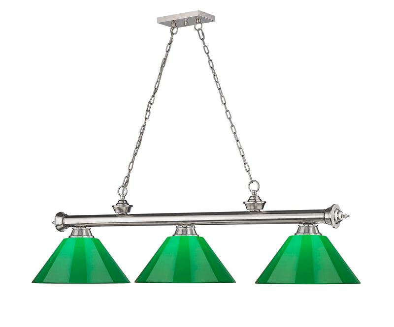 Cordon 3 Light 57.25" Billiard, Plastic Shades in Brushed Nickel