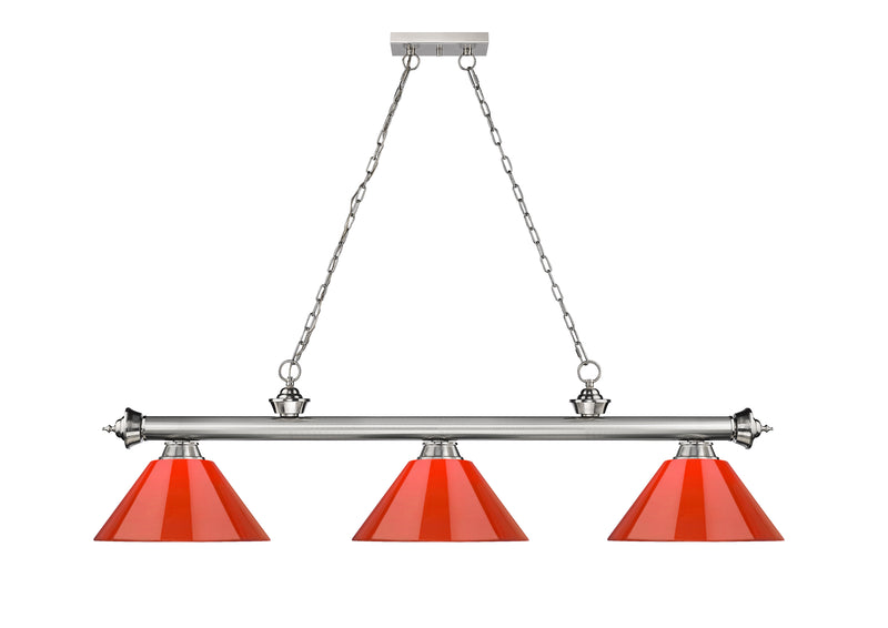 Cordon 3 Light 57.25" Billiard, Plastic Shades in Brushed Nickel
