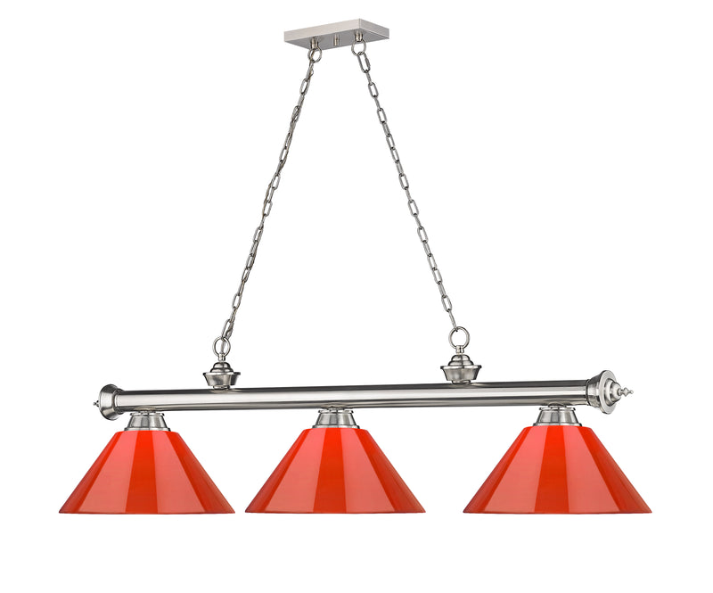 Cordon 3 Light 57.25" Billiard, Plastic Shades in Brushed Nickel