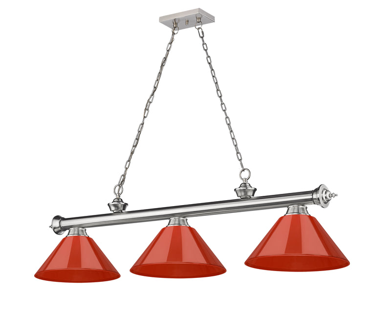 Cordon 3 Light 57.25" Billiard, Plastic Shades in Brushed Nickel