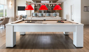 Cordon 3 Light 57.25" Billiard, Plastic Shades in Brushed Nickel in a room setting