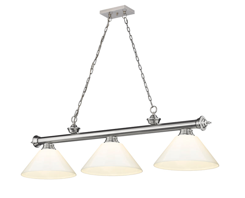 Cordon 3 Light 57.25" Billiard, Plastic Shades in Brushed Nickel