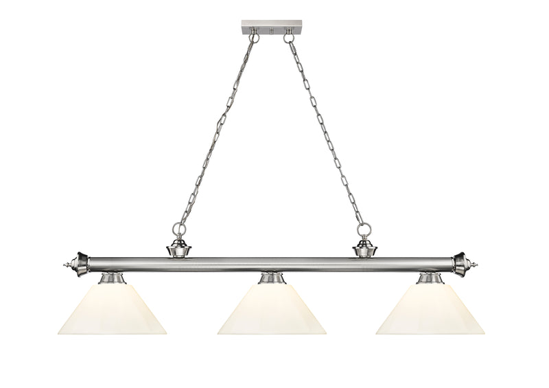 Cordon 3 Light 57.25" Billiard, Plastic Shades in Brushed Nickel