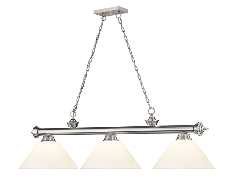 Cordon 3 Light 57.25" Billiard, Plastic Shades in Brushed Nickel