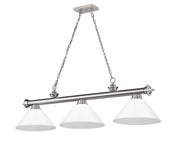 Cordon 3 Light 57.25" Billiard, Plastic Shades in Brushed Nickel