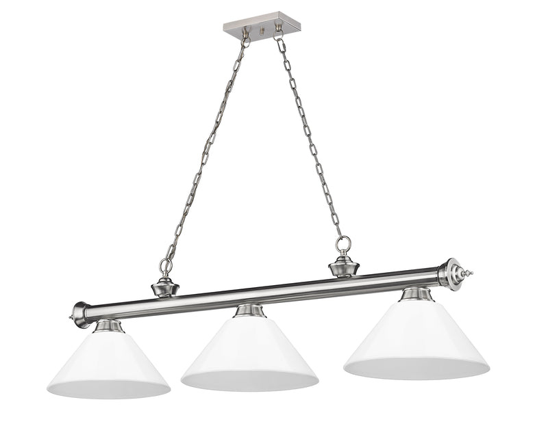 Cordon 3 Light 57.25" Billiard, Plastic Shades in Brushed Nickel