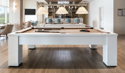 Cordon 3 Light 57.25" Billiard, Plastic Shades in Brushed Nickel in a room setting