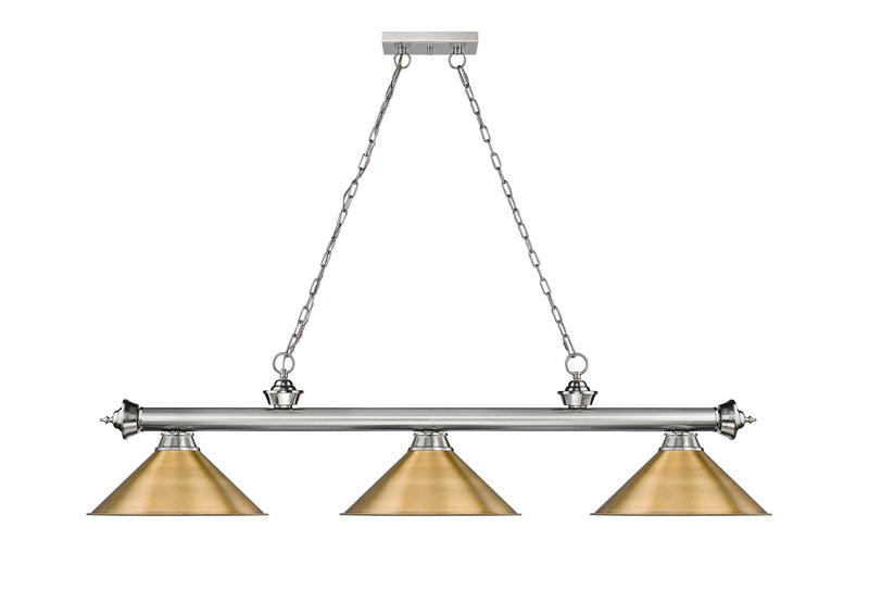 Cordon 3 Light 57.25" Billiard, Metal Shades in Brushed Nickel