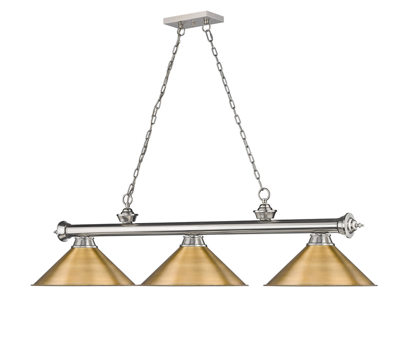 Cordon 3 Light 57.25" Billiard, Metal Shades in Brushed Nickel