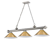 Cordon 3 Light 57.25" Billiard, Metal Shades in Brushed Nickel