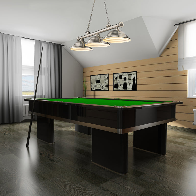 Cordon 3 Light 58" Billiard, Metal Shades (ST) in Brushed Nickel in a room setting