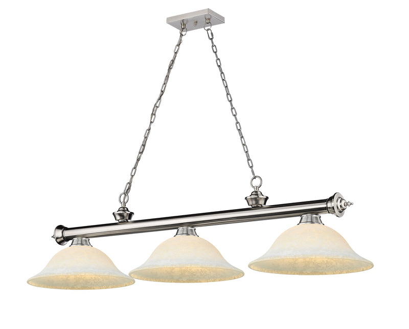 Cordon 3 Light 58" Billiard, Glass Shades in Brushed Nickel