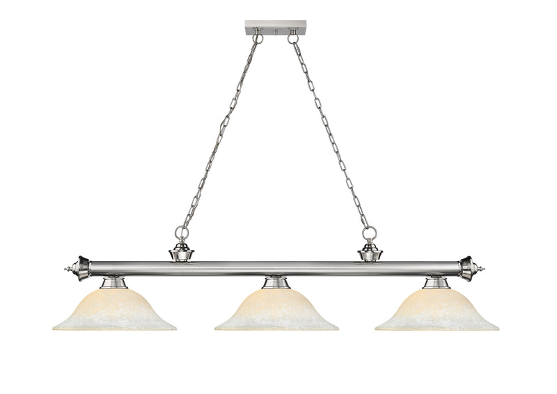 Cordon 3 Light 58" Billiard, Glass Shades in Brushed Nickel