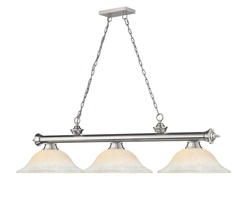 Cordon 3 Light 58" Billiard, Glass Shades in Brushed Nickel