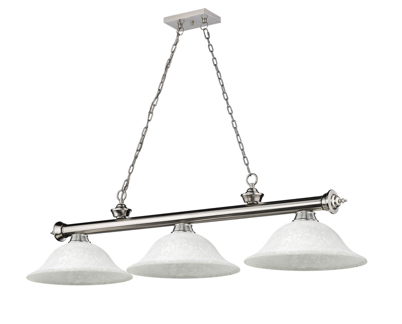 Cordon 3 Light 58" Billiard, Glass Shades in Brushed Nickel