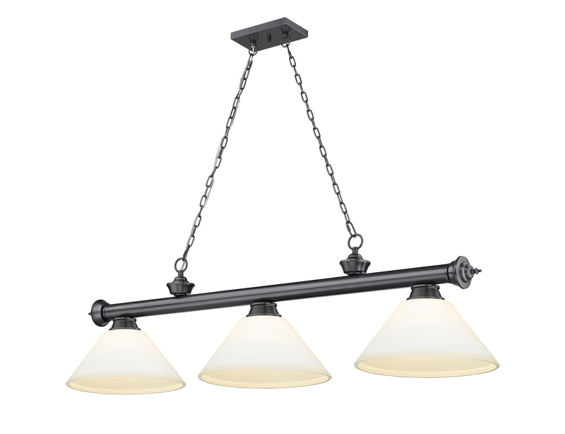 Cordon 3 Light 57.25" Billiard, Glass Shades (A) in Bronze Plate