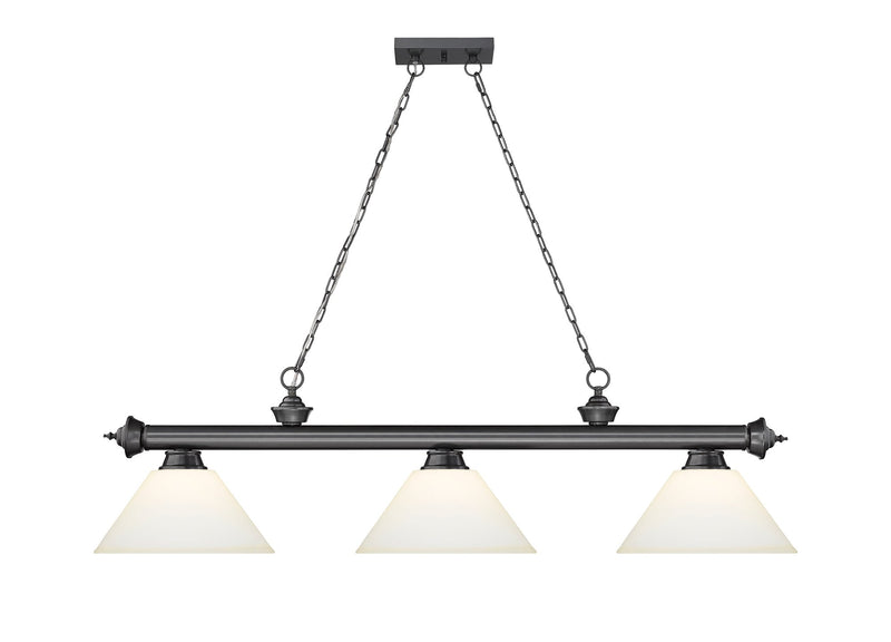 Cordon 3 Light 57.25" Billiard, Glass Shades (A) in Bronze Plate