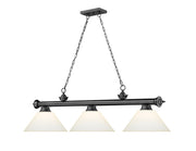 Cordon 3 Light 57.25" Billiard, Glass Shades (A) in Bronze Plate