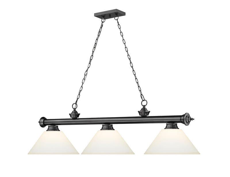 Cordon 3 Light 57.25" Billiard, Glass Shades (A) in Bronze Plate