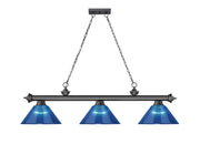 Cordon 3 Light 57.25" Billiard, Acrylic Shades (ARC) in Bronze Plate