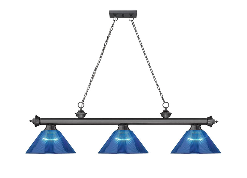 Cordon 3 Light 57.25" Billiard, Acrylic Shades (ARC) in Bronze Plate