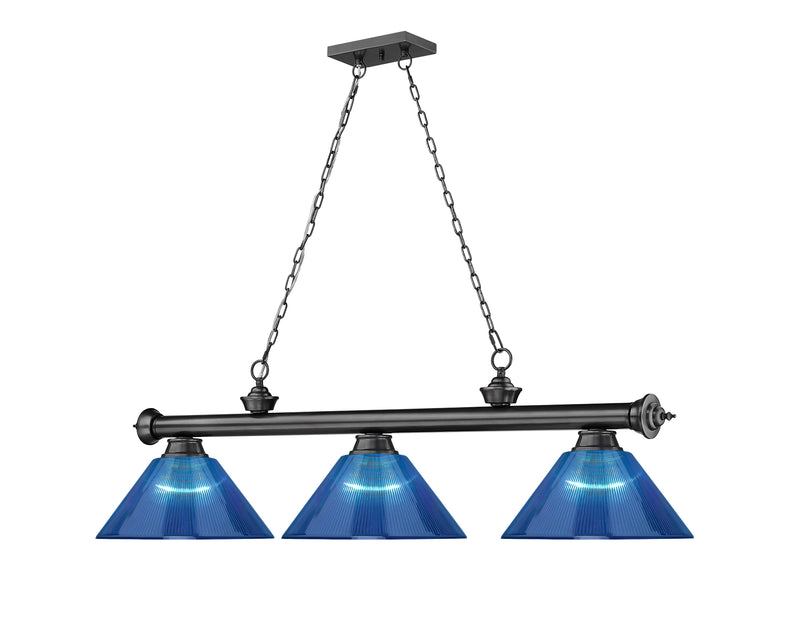 Cordon 3 Light 57.25" Billiard, Acrylic Shades (ARC) in Bronze Plate