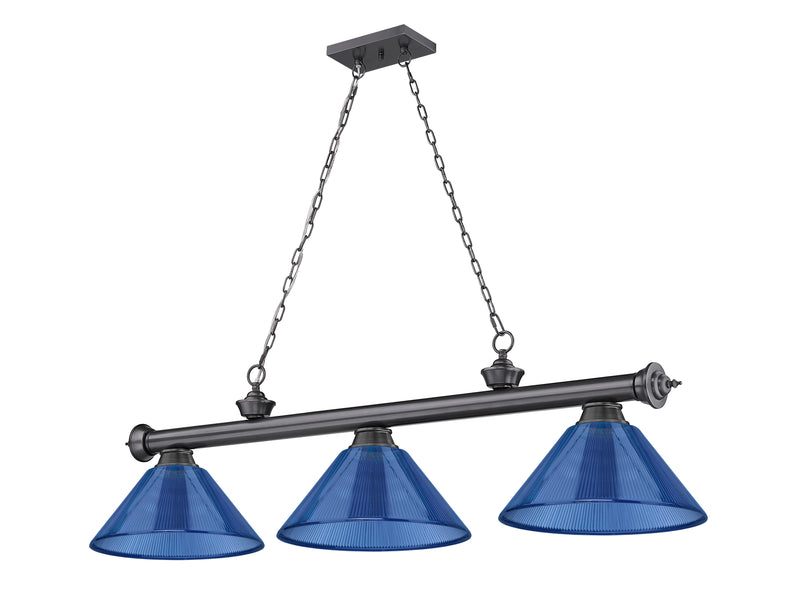 Cordon 3 Light 57.25" Billiard, Acrylic Shades (ARC) in Bronze Plate