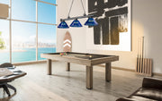 Cordon 3 Light 57.25" Billiard, Acrylic Shades (ARC) in Bronze Plate in a room setting