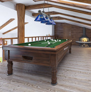 Cordon 3 Light 57.25" Billiard, Acrylic Shades (ARC) in Bronze Plate in a room setting