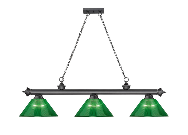 Cordon 3 Light 57.25" Billiard, Acrylic Shades (ARC) in Bronze Plate