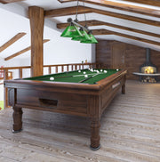 Cordon 3 Light 57.25" Billiard, Acrylic Shades (ARC) in Bronze Plate in a room setting