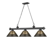 Cordon 3 Light 57.25" Billiard, Acrylic Shades (ARC) in Bronze Plate