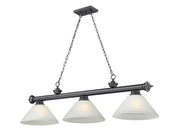 Cordon 3 Light 57.25" Billiard, Glass Shades (A) in Bronze Plate