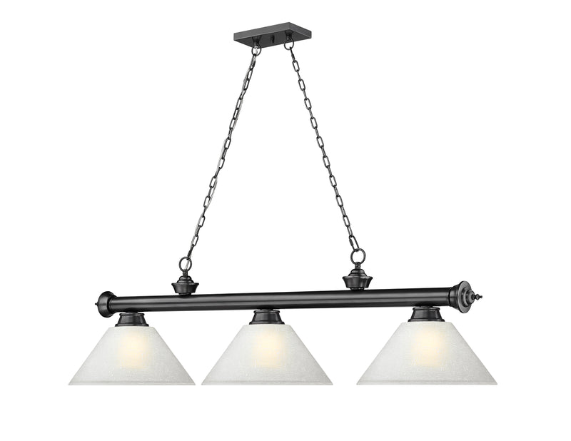 Cordon 3 Light 57.25" Billiard, Glass Shades (A) in Bronze Plate