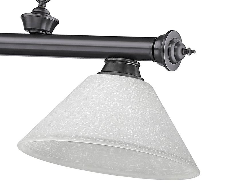 Cordon 3 Light 57.25" Billiard, Glass Shades (A) in Bronze Plate