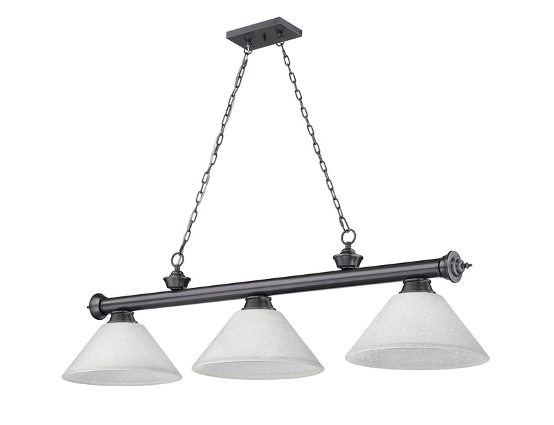 Cordon 3 Light 57.25" Billiard, Glass Shades (A) in Bronze Plate