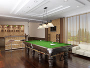 Cordon 3 Light 57.25" Billiard, Glass Shades (A) in Bronze Plate in a room setting