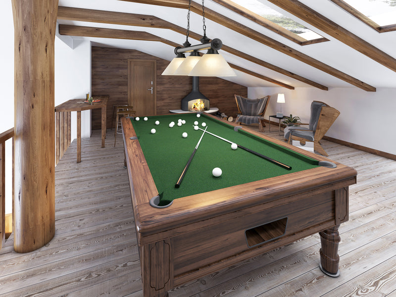 Cordon 3 Light 57.25" Billiard, Glass Shades (A) in Bronze Plate in a room setting