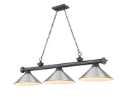 Cordon 3 Light 57.25" Billiard, Metal Shades in Bronze Plate