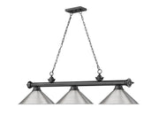 Cordon 3 Light 57.25" Billiard, Metal Shades in Bronze Plate