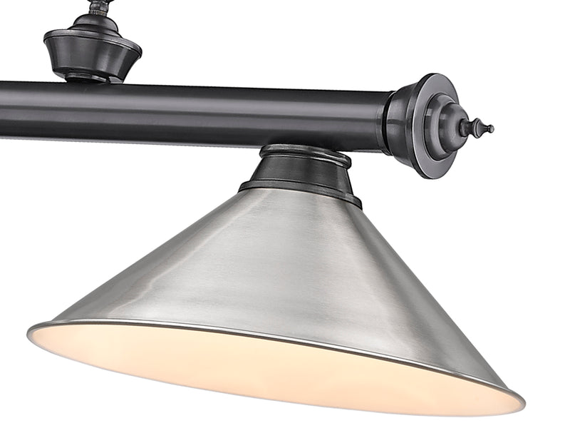 Cordon 3 Light 57.25" Billiard, Metal Shades in Bronze Plate