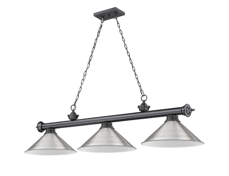 Cordon 3 Light 57.25" Billiard, Metal Shades in Bronze Plate